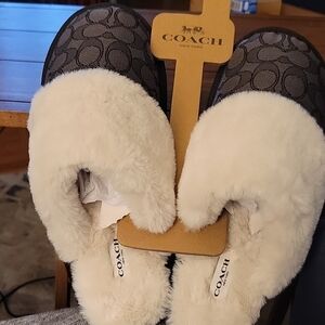 Coach Signature Slippers with Faux Fur Lining